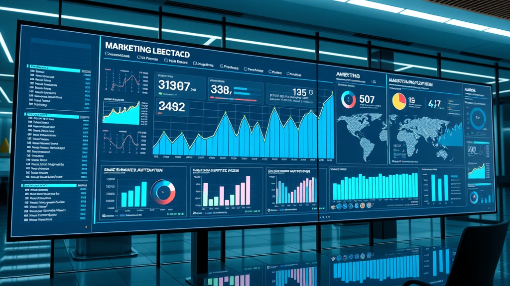 Futuristic digital marketing analytics dashboard showing explosive business growth.